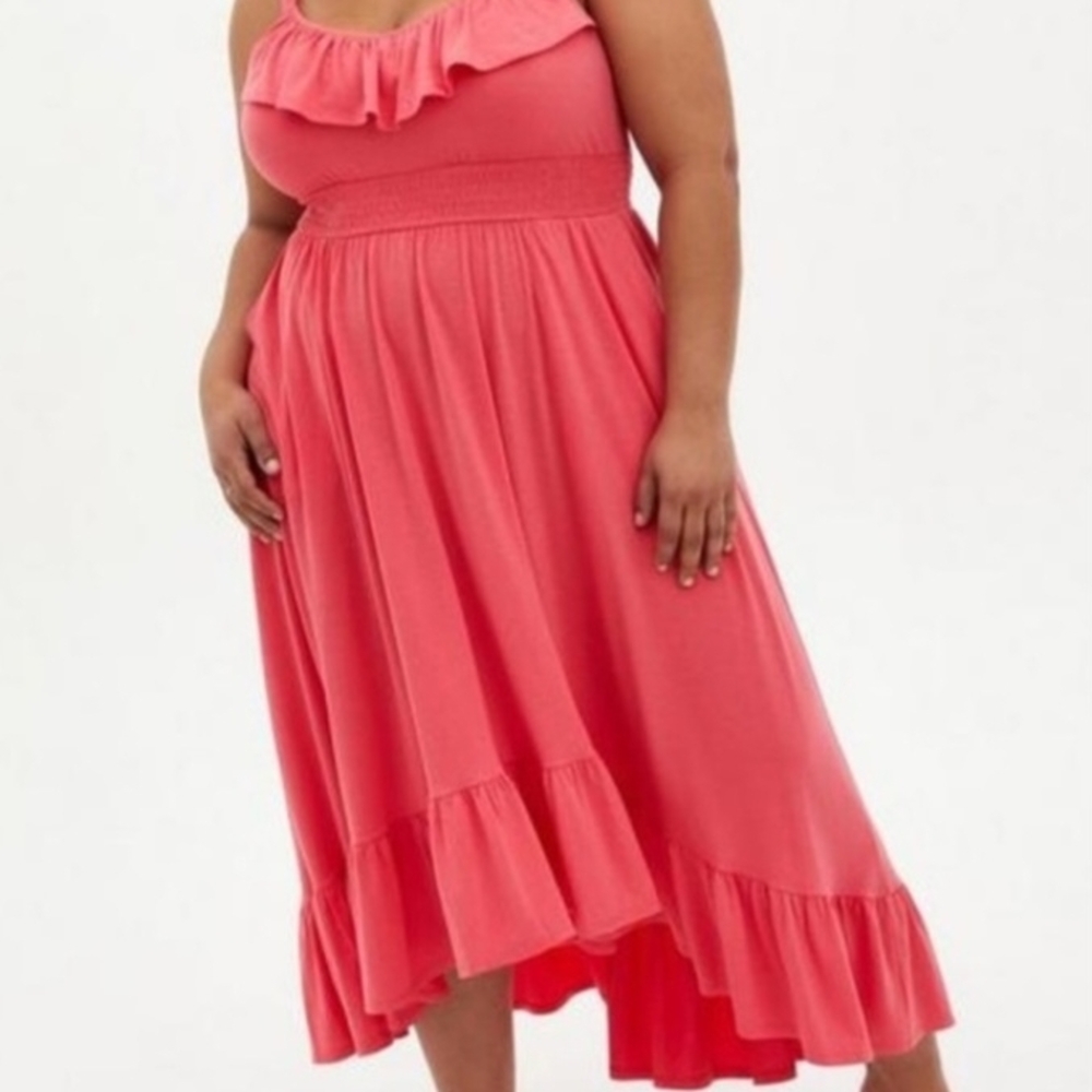 Torrid Strapless Coral Ruffle Dress